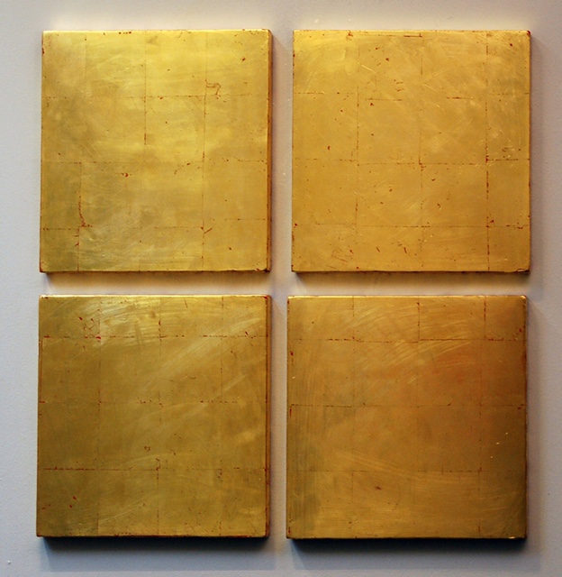 13. BowDEN, ,Gold Cross encaustic, 4 12x12 panels copy.jpg image of the blossoming fruit trees in the orchard next to the Church of the Transfiguration and Chapter House