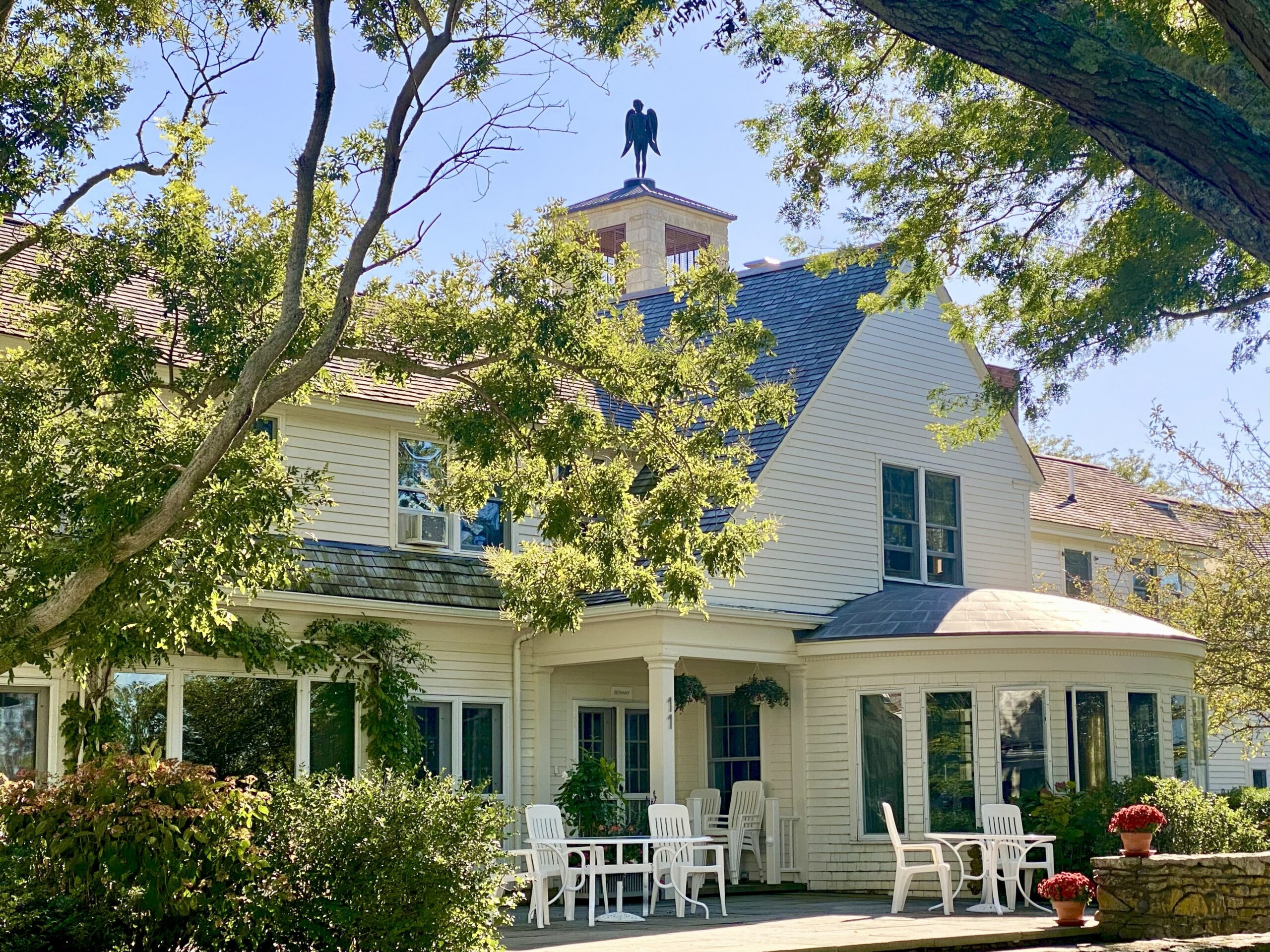 image of the blossoming fruit trees in the orchard next to the Church of the Transfiguration and Chapter House